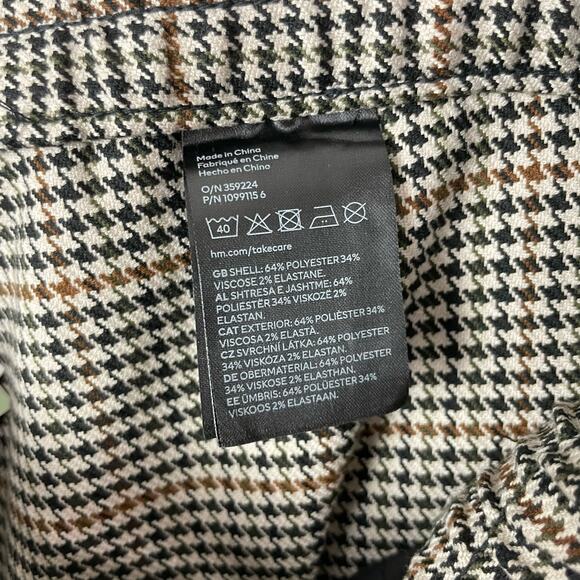 H&M | NWT Beige Brown Houndstooth Pull On High Waist Wide Leg Cropped Pants - Picture 6 of 7